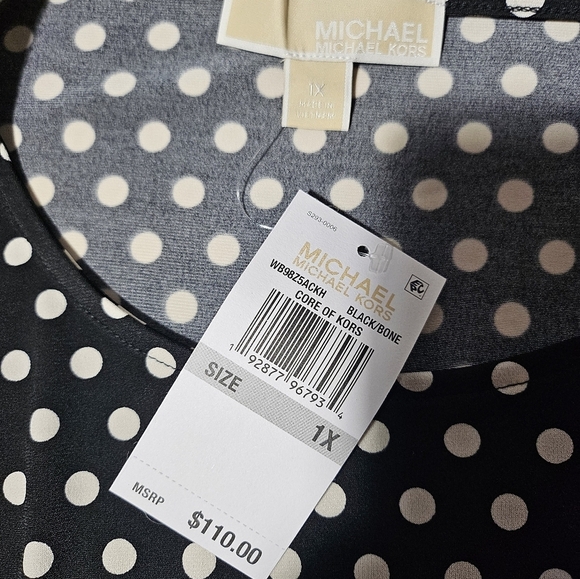 NEW Michael Kors Black and White Polka Dot Dress Slimming Lightweight 1X - Picture 5 of 8